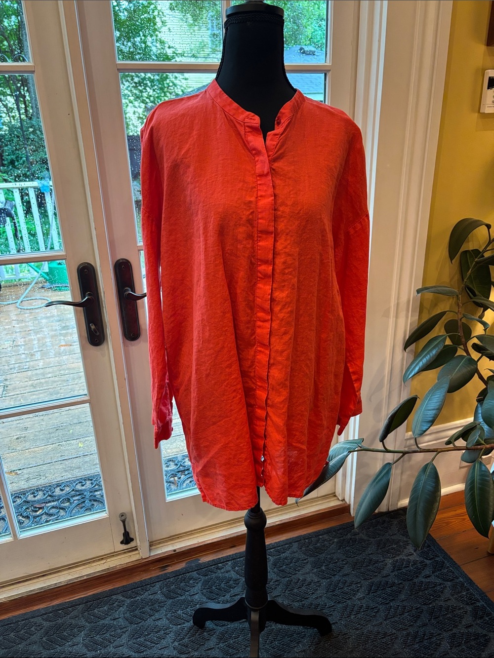 Eileen Fisher Coral Button-Front Mandarin Collar Tunic